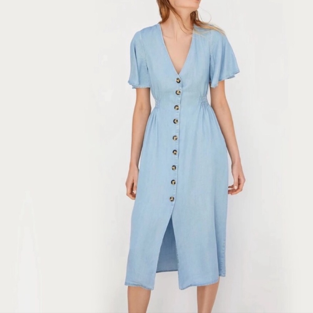 Zara v-neck flowy denim dress